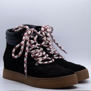 Steve Madden Black Suede Lace Up Sneaker Wedge Boots